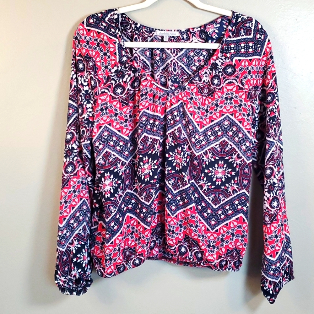 Charlotte Russe flowy, low neck, printed top. Size medium